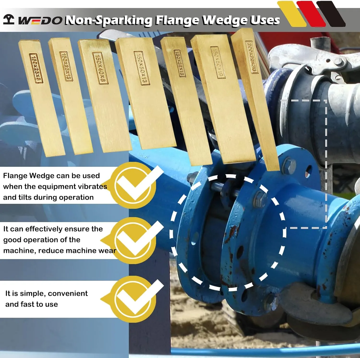 WEDO Non-Sparking Flange Wedge, Spark-free Safety Flange Wedge,Die-Forge, Corrosion Resistant, DIN Standard, Aluminum Bronze, 8mmx40mmx150mm