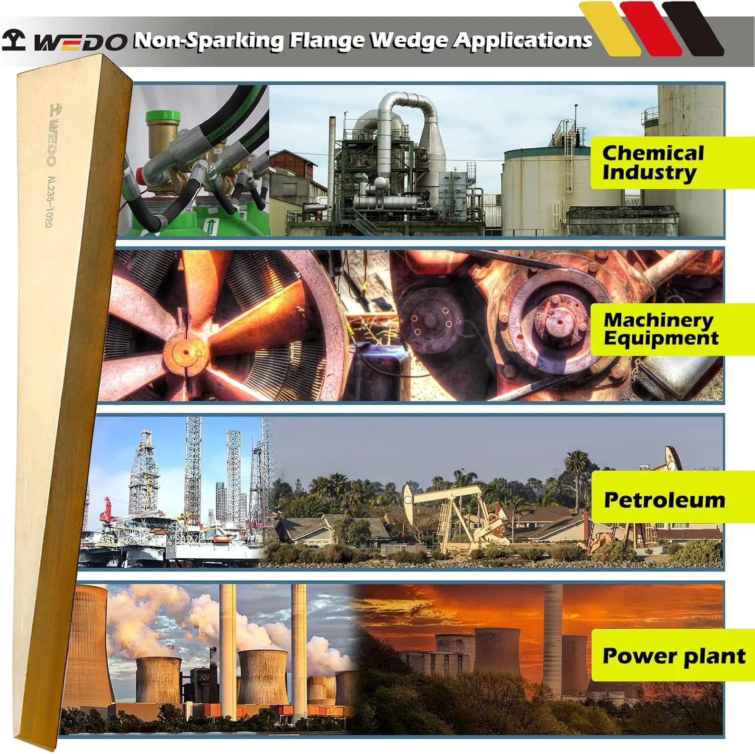 WEDO Non-Sparking Flange Wedge, Spark-free Safety Flange Wedge,Die-Forge, Corrosion Resistant, DIN Standard, Aluminum Bronze, 8mmx40mmx150mm