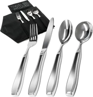 Weighted Utensils for Hand Tremors and Parkinson's Patients - 4 Piece Set Weighted Silverware for Elderly, Arthritis, Weak Hand Grip - Convenient Travel Bag, Stainless Steel, 7 Oz