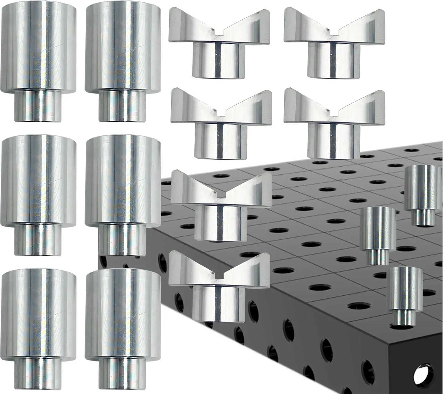 Welding Table Fixture Pins 12 Pcs 5/8 x 1 x 1.5 Stop Alignment Aluminum Accessories Square V-Groove Round Tubing Quick Setup Fixturing Kit