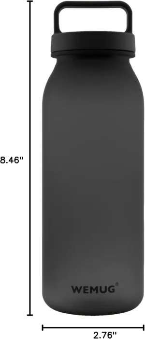 WEMUG Waterbottle 21 oz Easy Carry Handle, Modern Simple Design, BPA-Free, Leak Proof, Durable Plastic, Ultra Light, Handled (black)