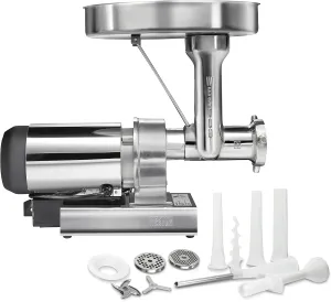 WESTON BRANDS Butcher Series Electric Meat Grinder & Sausage Stuffer, Commercial Grade 1 HP, 750 Watts, 14 lbs per Minute, Stainless Steel (09-2201-W)