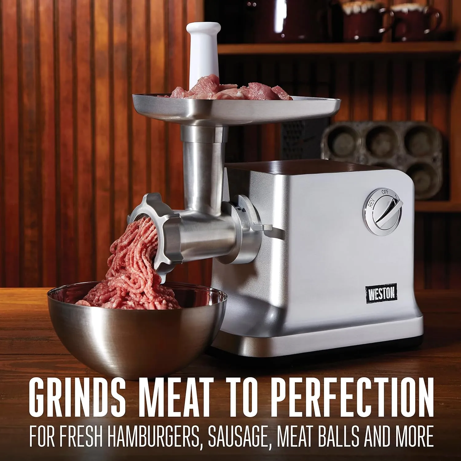Weston Electric Meat Grinder & Sausage Stuffer, #12 750 Watt, 1 HP Motor, Grinds 4 lbs Per Minute, Includes Stainless Steel Grinding Plates, Die-Cast Aluminum (33-1301-W)