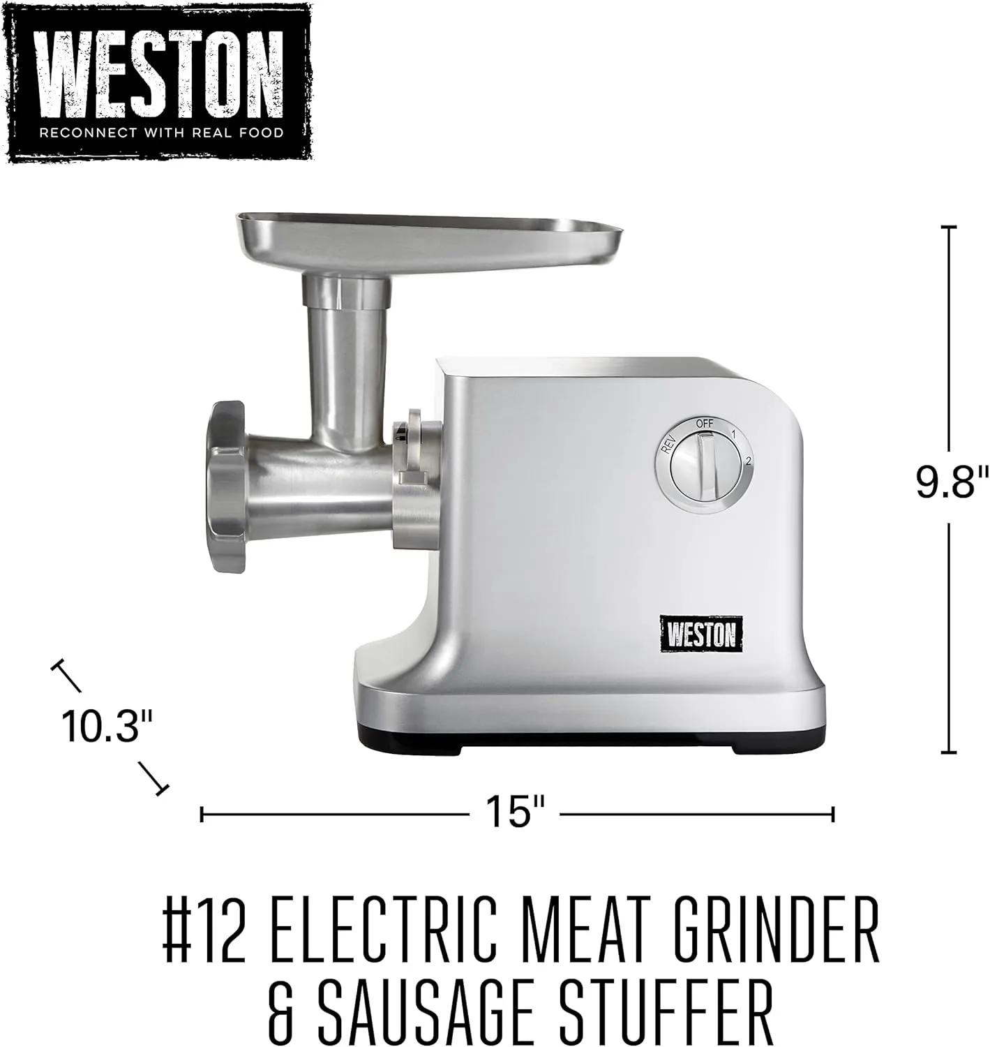 Weston Electric Meat Grinder & Sausage Stuffer, #12 750 Watt, 1 HP Motor, Grinds 4 lbs Per Minute, Includes Stainless Steel Grinding Plates, Die-Cast Aluminum (33-1301-W)