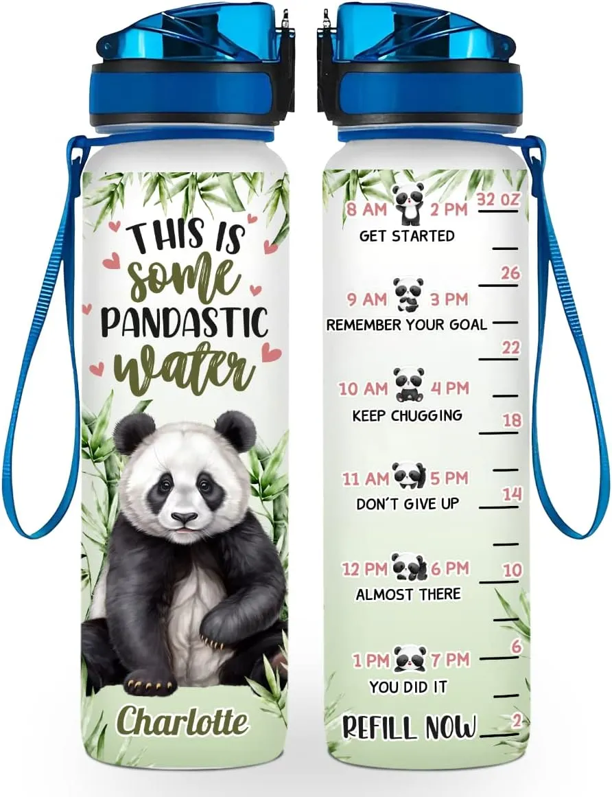 winorax Panda Water Bottle Personalized Cute Panda Reminder 32oz Bottle BPA Free Clear Times Marker Green Tracker Bottles Custom Name Motivational Gifts For Women Girls Teen Animal Lovers