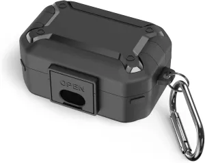 WOFRO Case for Sennheiser Momentum True Wireless 3 Earbuds with Secure Lock Clip Hard Shell Protective Cover Military Armor Series Full-Body Shockproof with Carabiner (Black)