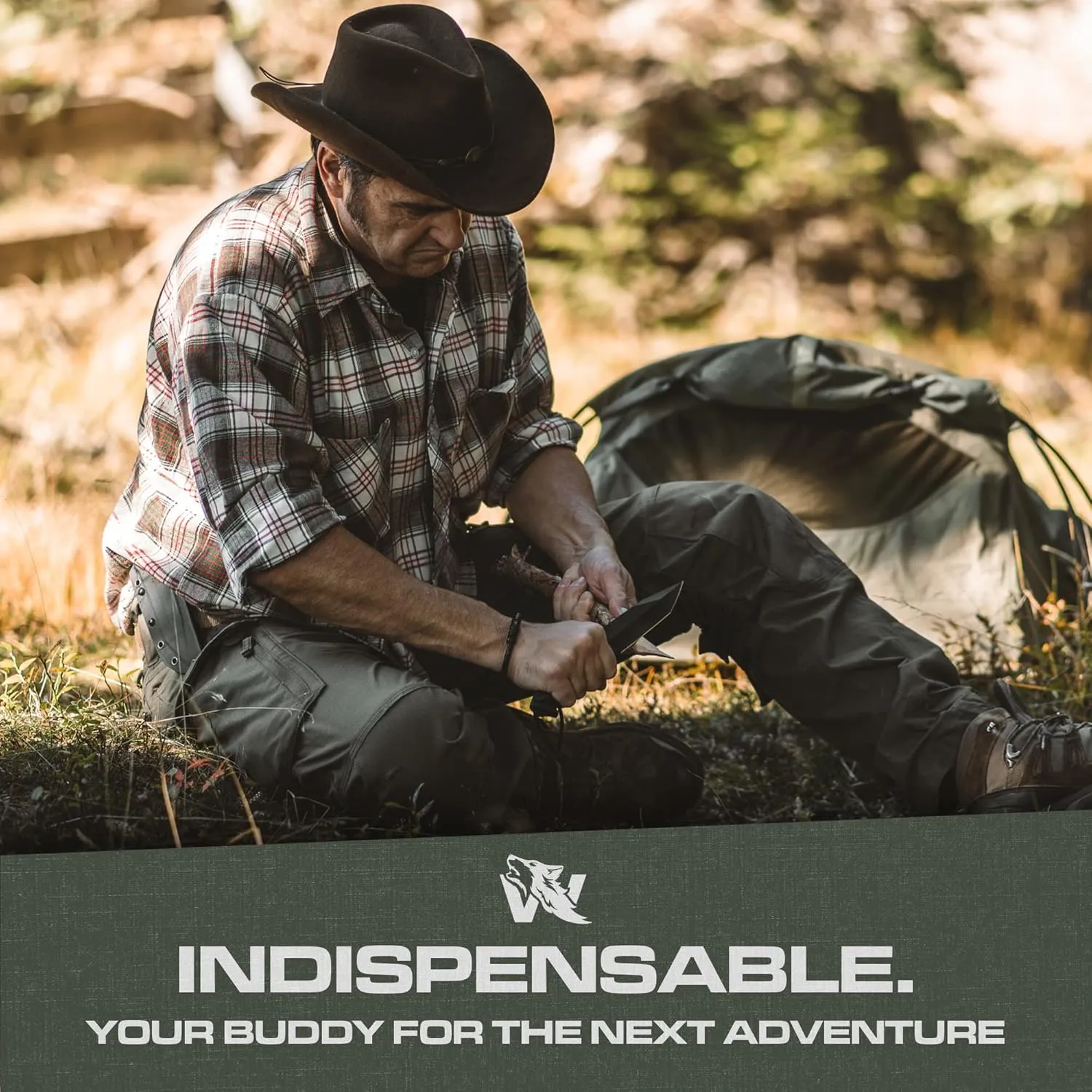 WOLF-II Full Tang Survival Knife - Tactical Fixed Blade with Sheath and Multi Lok - D2 Steel - Bushcraft & Camping Knife - EDC Outdoor with TPE Handle