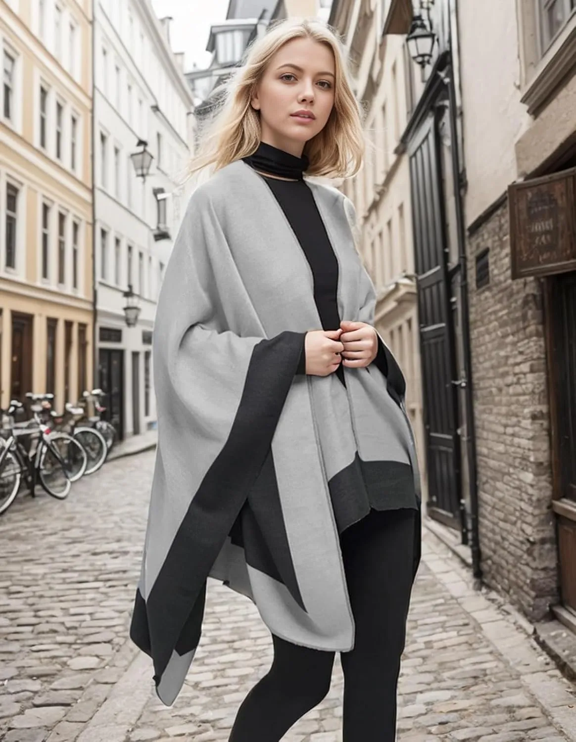 Women's Shawl Wraps Open Front Poncho Cape Oversized Sweaters Casual Cardigan Shawls for Fall Winter