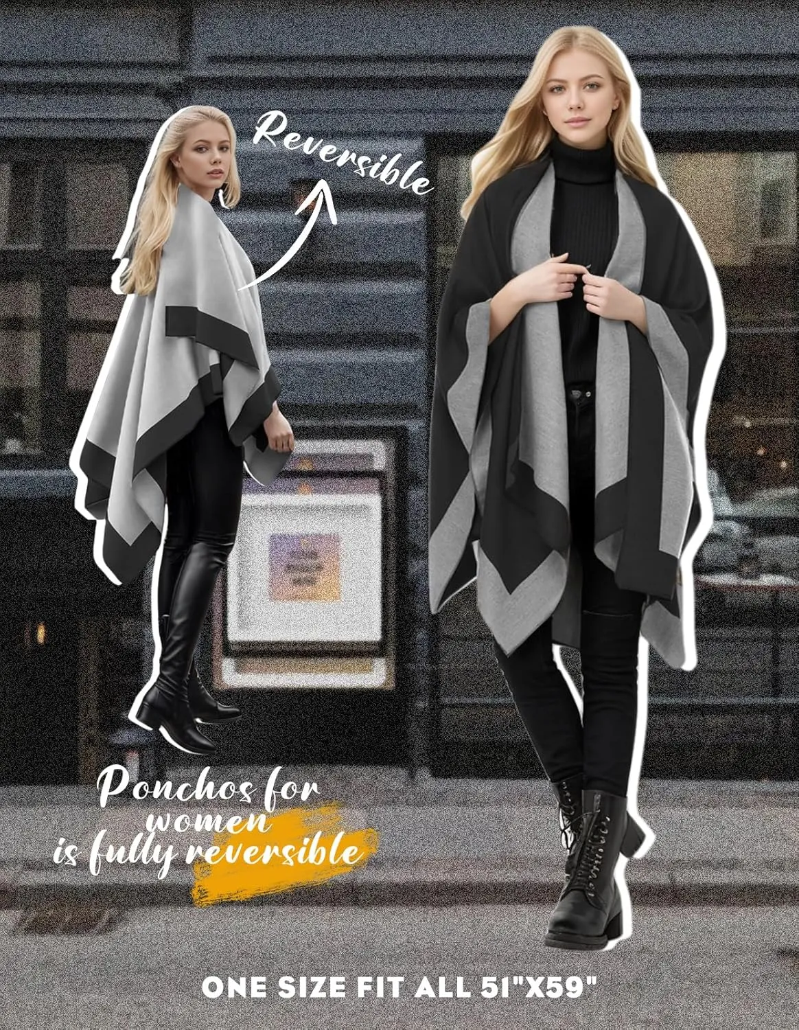 Women's Shawl Wraps Open Front Poncho Cape Oversized Sweaters Casual Cardigan Shawls for Fall Winter