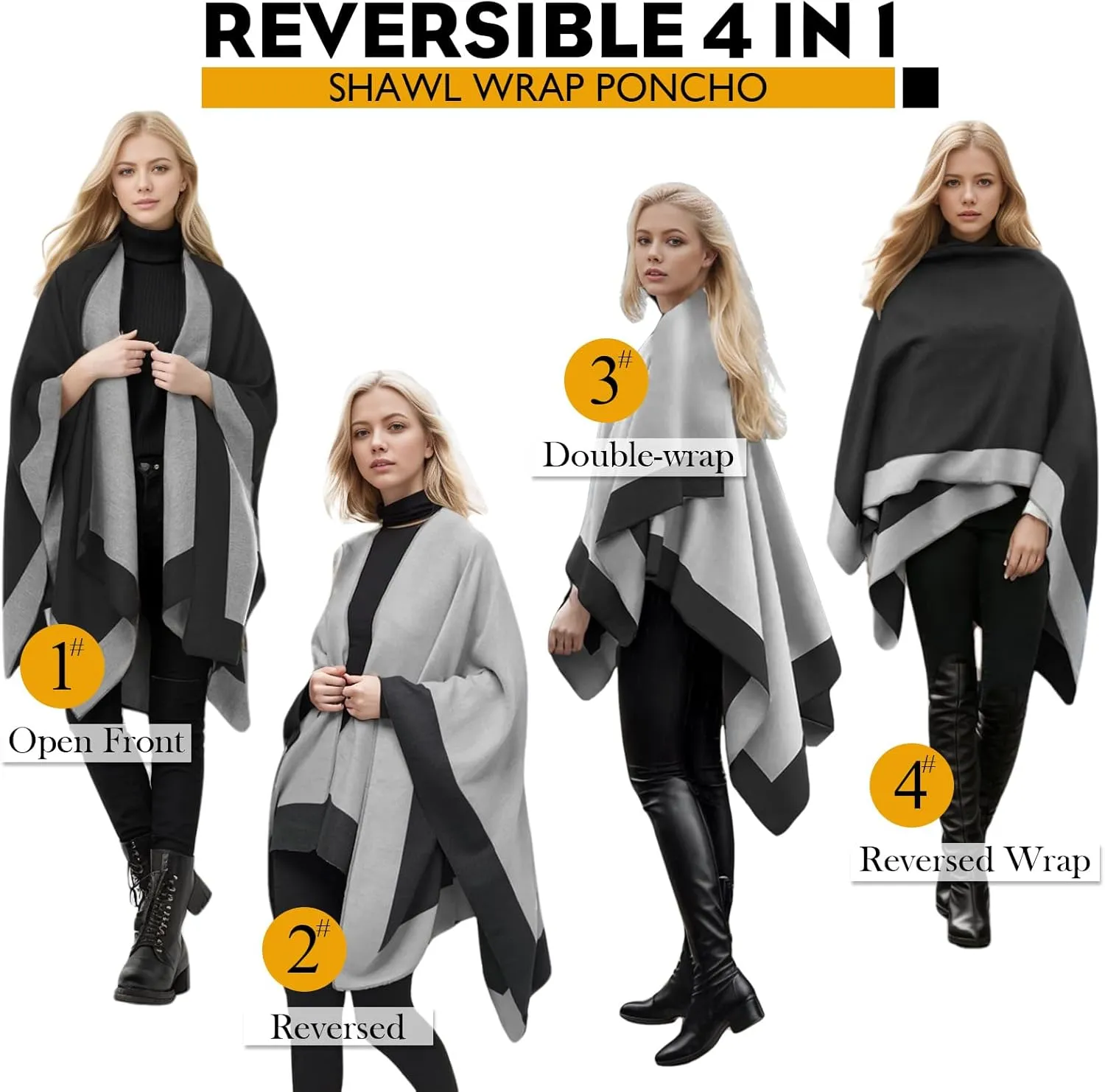 Women's Shawl Wraps Open Front Poncho Cape Oversized Sweaters Casual Cardigan Shawls for Fall Winter