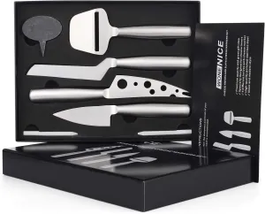 WoneNice Complete Cheese Knife Set– Stainless Steel Cheese Soft/Hard Knives (Includes Slicer   3 Cheese Markers & 2 Soapstone Chalks), Gift for Wine Parties, Charcuterie Boards & Gourmet Dining