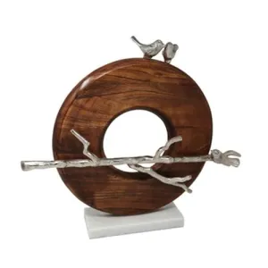 Wood & Aluminum Bird Sculpture, Brown