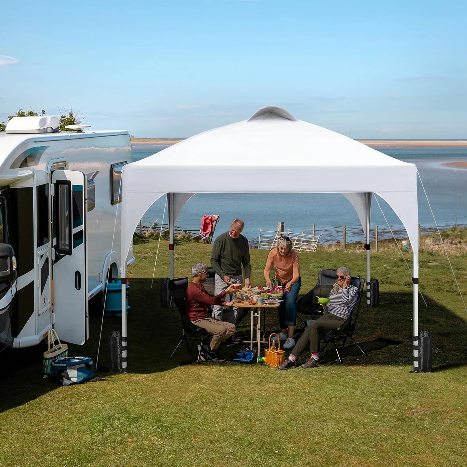 Yaheetech 10x10 Pop Up Canopy Tent with Vent, Easy Set Up Tent, Instant Sun Shelter Canopy with Wheeled Bag, 4 Sandbags, 12 Stakes & 4 Ropes, for Parties, Beach, Outdoor, White