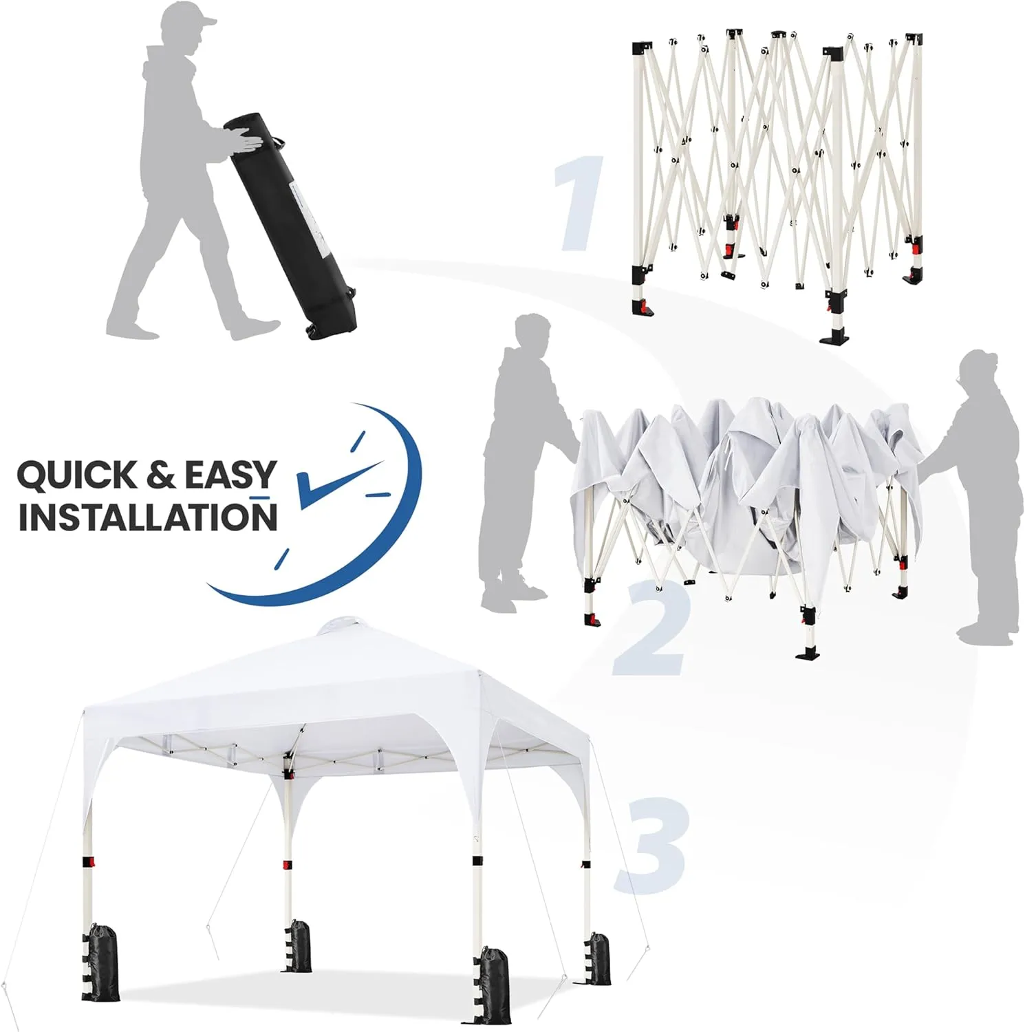 Yaheetech 10x10 Pop Up Canopy Tent with Vent, Easy Set Up Tent, Instant Sun Shelter Canopy with Wheeled Bag, 4 Sandbags, 12 Stakes & 4 Ropes, for Parties, Beach, Outdoor, White