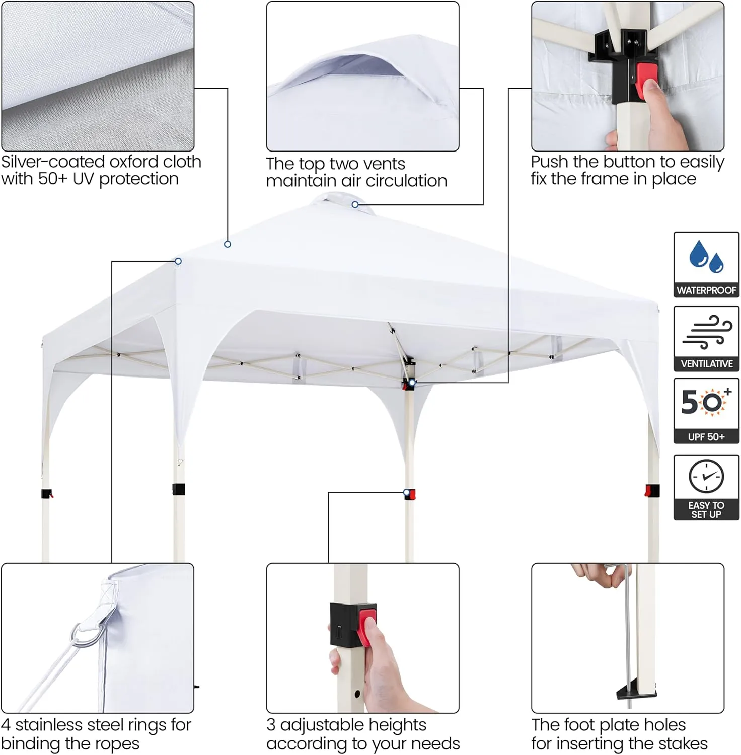 Yaheetech 10x10 Pop Up Canopy Tent with Vent, Easy Set Up Tent, Instant Sun Shelter Canopy with Wheeled Bag, 4 Sandbags, 12 Stakes & 4 Ropes, for Parties, Beach, Outdoor, White