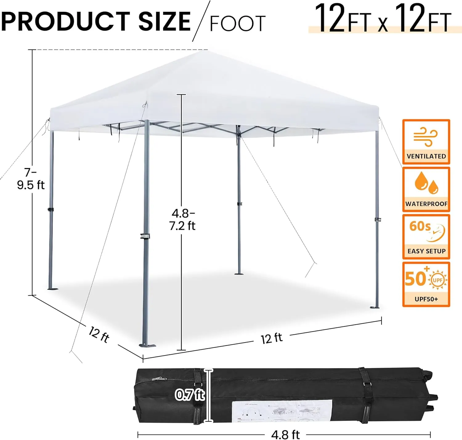 Yaheetech 12x12 Pop Up Canopy Easy Set-up Tent, Portable Outdoor Canopy Instant Tent, Commercial Gazebo with Wheeled Carry Bag & 4 Sandbags for Home, Party & Outdoor Activities, White