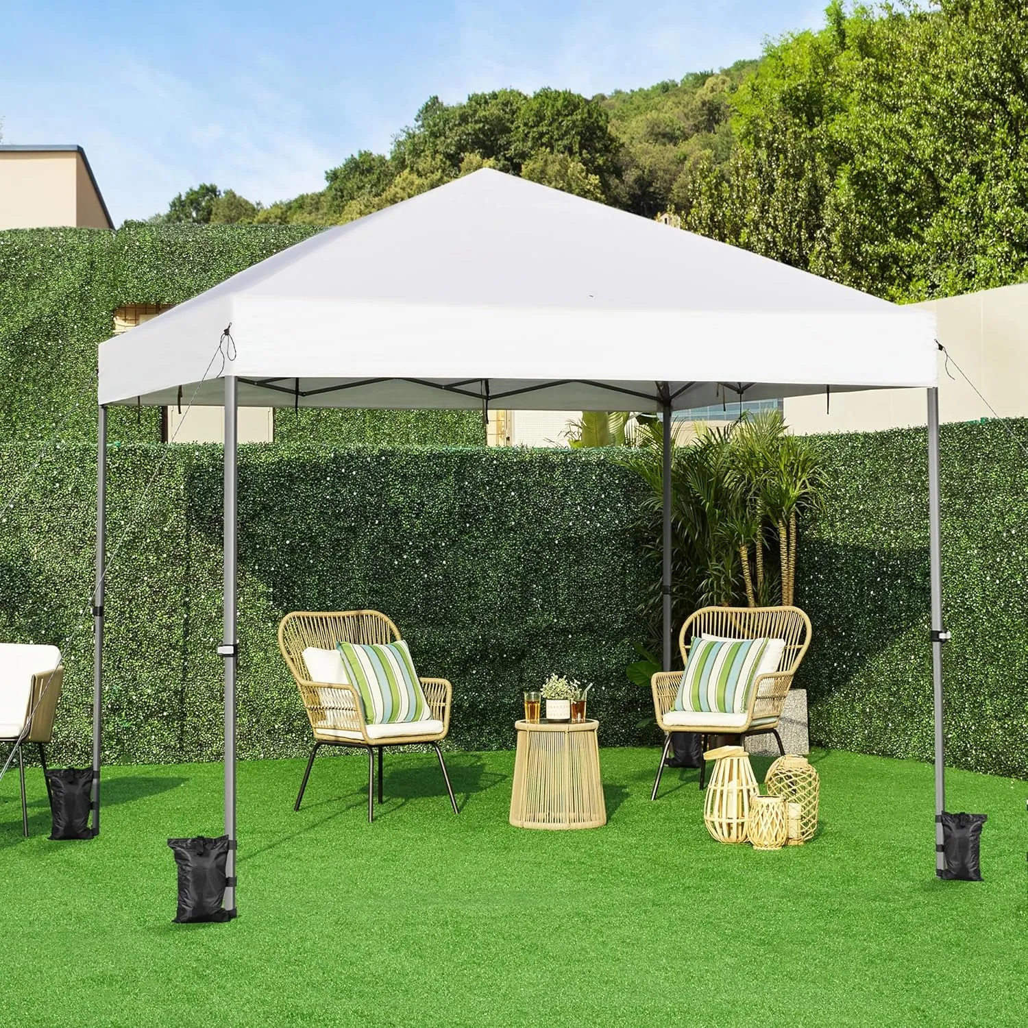 Yaheetech 12x12 Pop Up Canopy Easy Set-up Tent, Portable Outdoor Canopy Instant Tent, Commercial Gazebo with Wheeled Carry Bag & 4 Sandbags for Home, Party & Outdoor Activities, White
