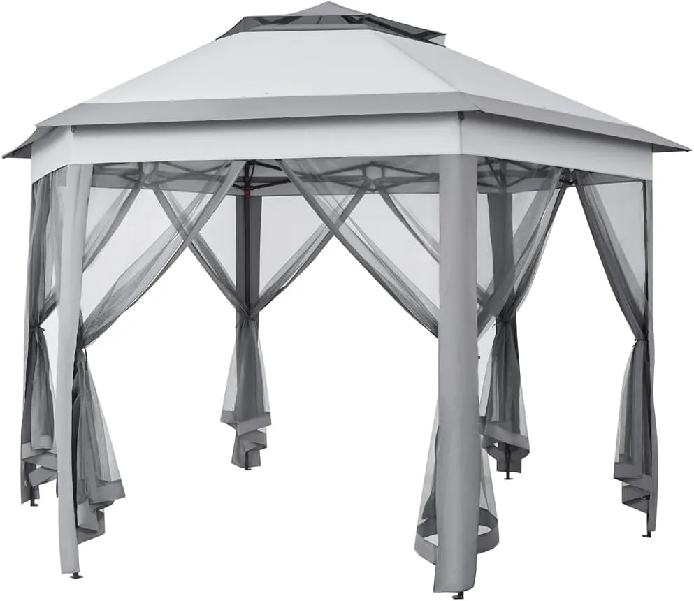 Yaheetech 13x13 Pop up Gazebo, Hexagonal Outdoor Canopy Shelter, Instant Patio Gazebo Sun Shade Canopy Tent with Double Tiers & Mesh Netting for Lawn, Garden, Backyard & Deck, Gray