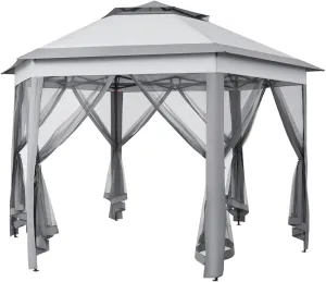 Yaheetech 13x13 Pop up Gazebo, Hexagonal Outdoor Canopy Shelter, Instant Patio Gazebo Sun Shade Canopy Tent with Double Tiers & Mesh Netting for Lawn, Garden, Backyard & Deck, Gray