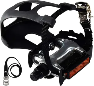 YBEKI Pro-Grade Spin Bike Pedals with Toe Clips & 4D Adjustable Straps - 9/16" Alloy Spindle for Mountain Road Bikes/Peloton/Schwinn/Sunny Bikes | 500lb Load Capacity   12-Month Warranty