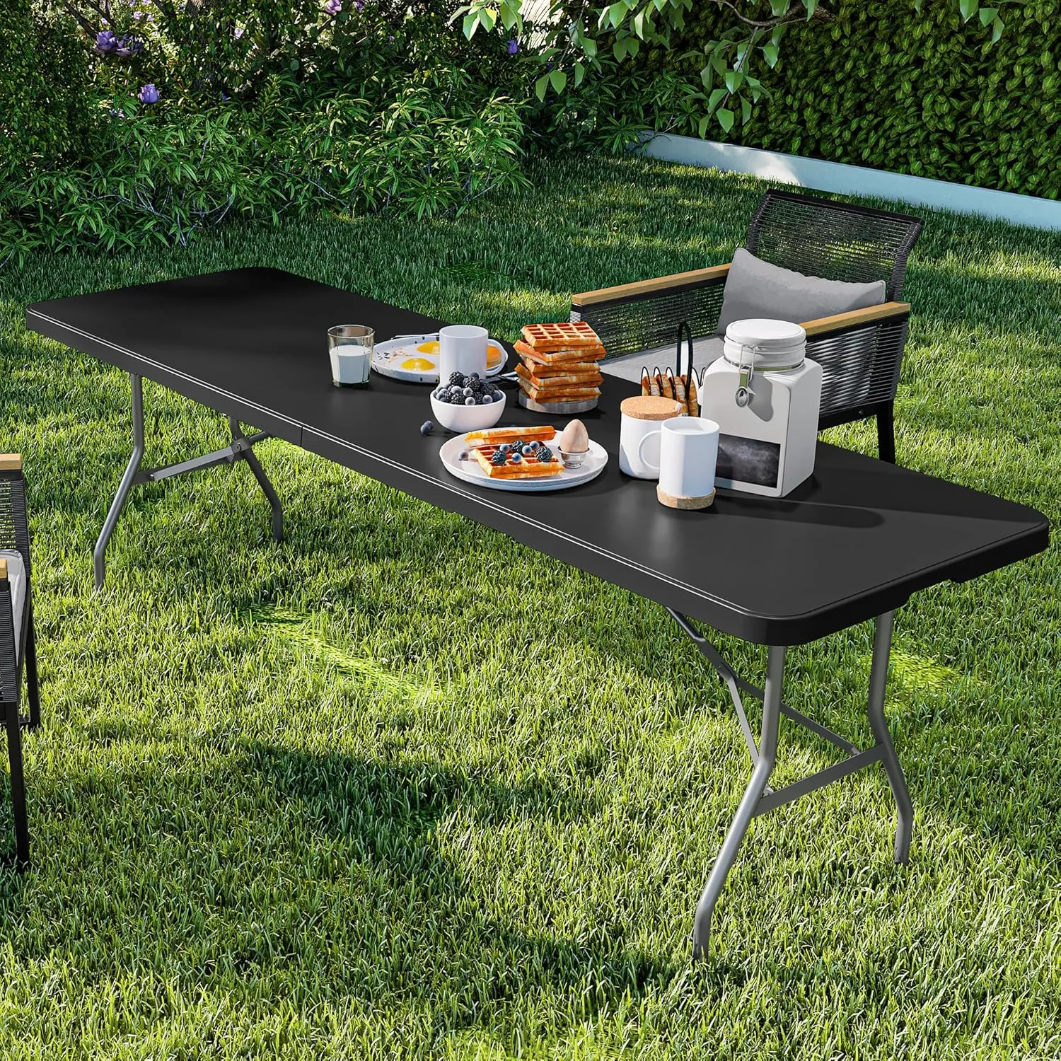 YITAHOME 8FT Heavy Duty Folding Table for Indoors & Outdoors Use, Versatile Rectangle Folding Table with Carrying Handle for Camping, Picnics, Parties, and Events, Black