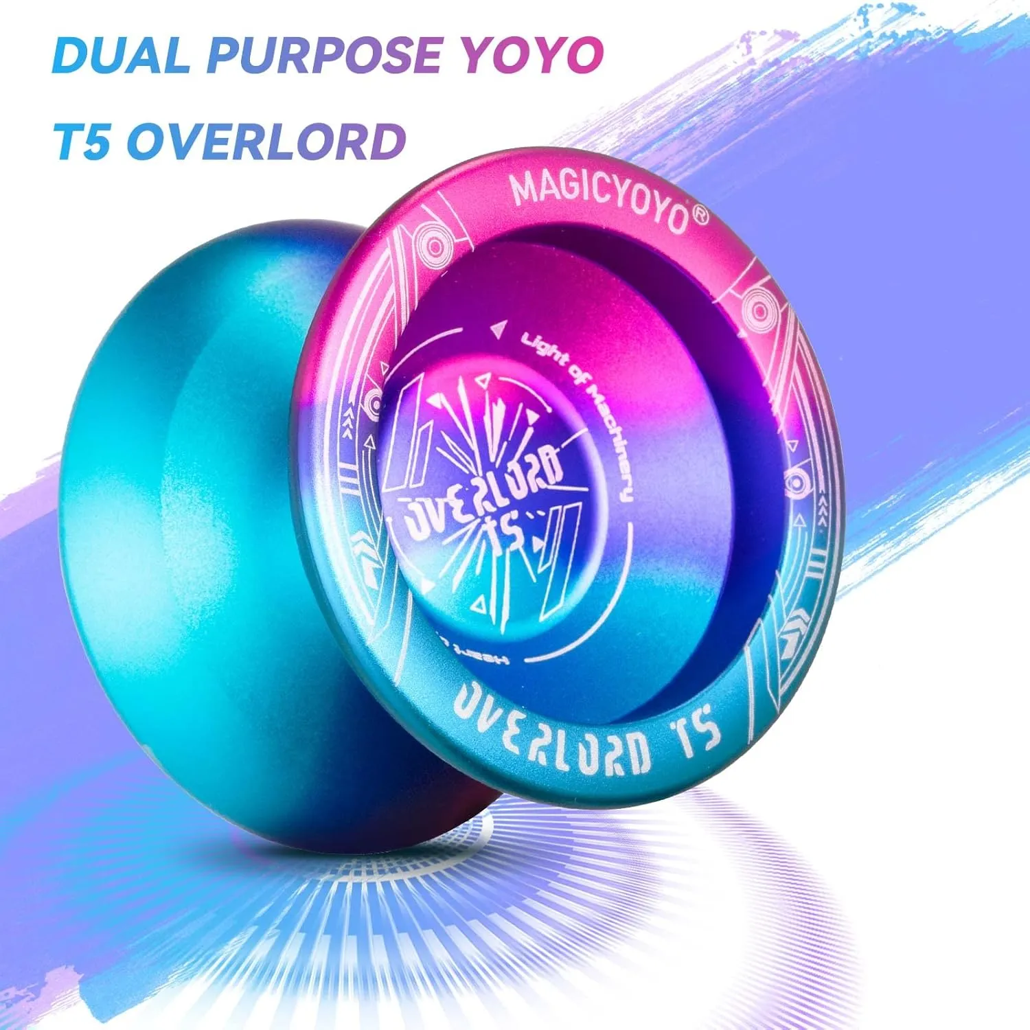 YOSTAR T5 Overlord Unresponsive Yoyo for Kids/Adults, Dual Purpose Metal Professional With Responsive Bearing for Beginners   12 Strings   Case Bag (Blue Pink Gradient)