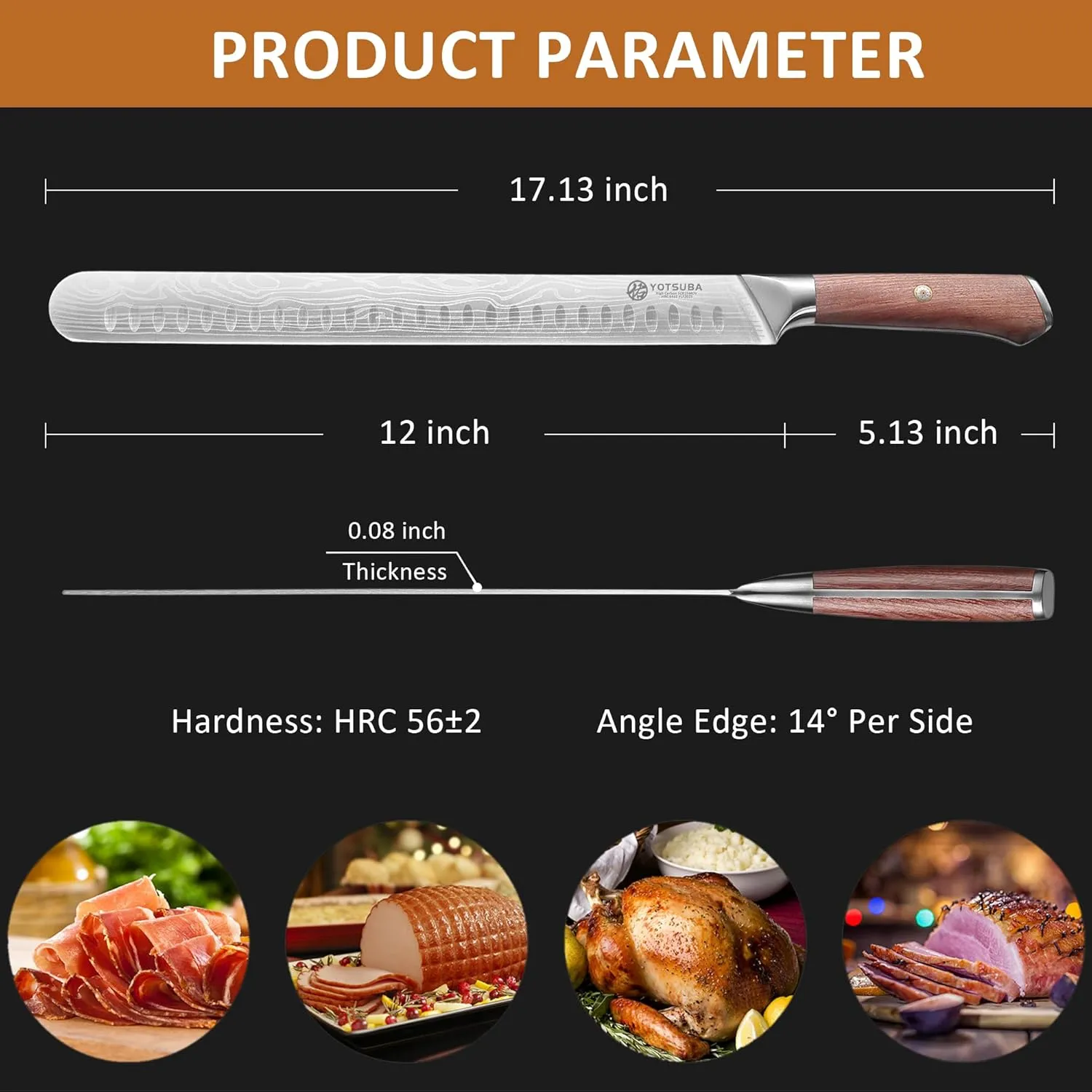 YOTSUBA Carving Knife, 12 inch Brisket Knives, High Carbon Steel Slicing Knives with Ergonomic Handle, Meat Cutting and BBQ Knife, Razor Sharp Carving Knives for Meat with Gift Box