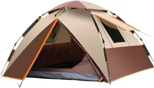 YYDS Tents for Camping Quick Automatic Opening Camping Tent Double Layer Instant Tent Waterproof Anti-UV for Outdoor Hiking 3-4 Person Camping Tents (Color : Brown)