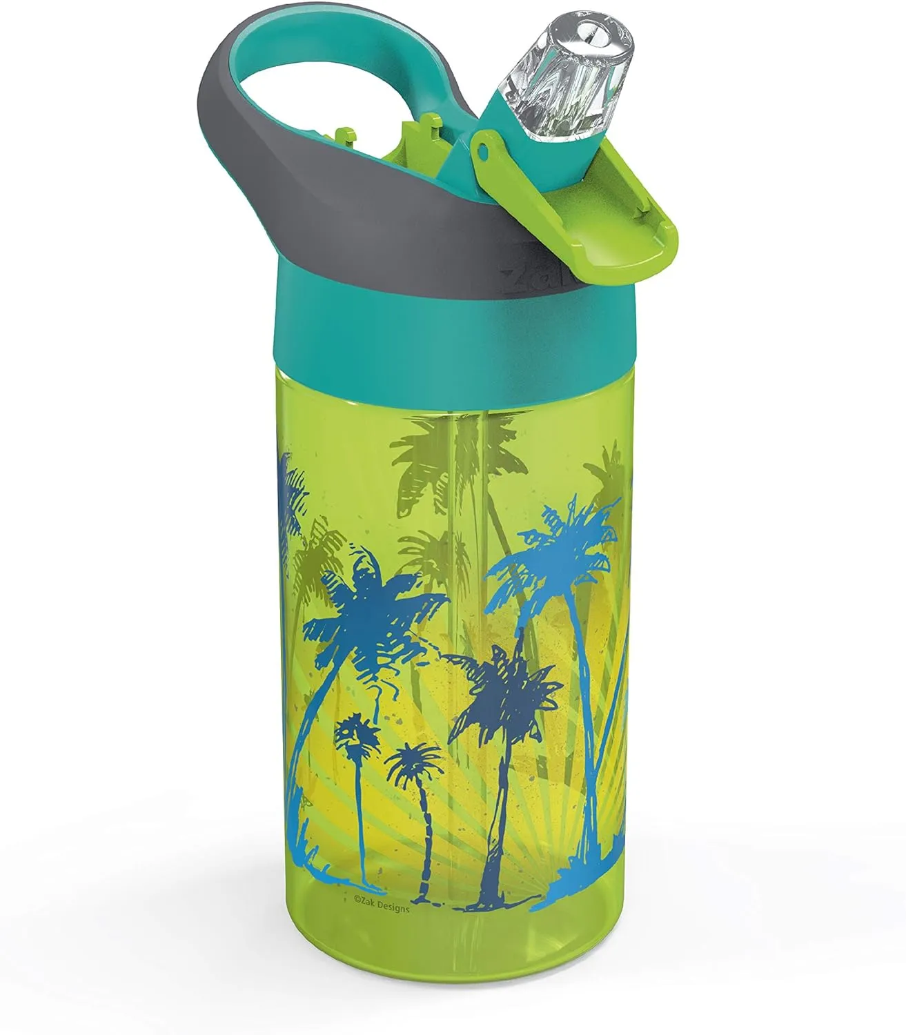 Zak Designs 16oz Riverside Beach Life Kids Water Bottle with Straw and Built in Carrying Loop Made of Durable Plastic, Leak-Proof Design for Travel, 2PK Set