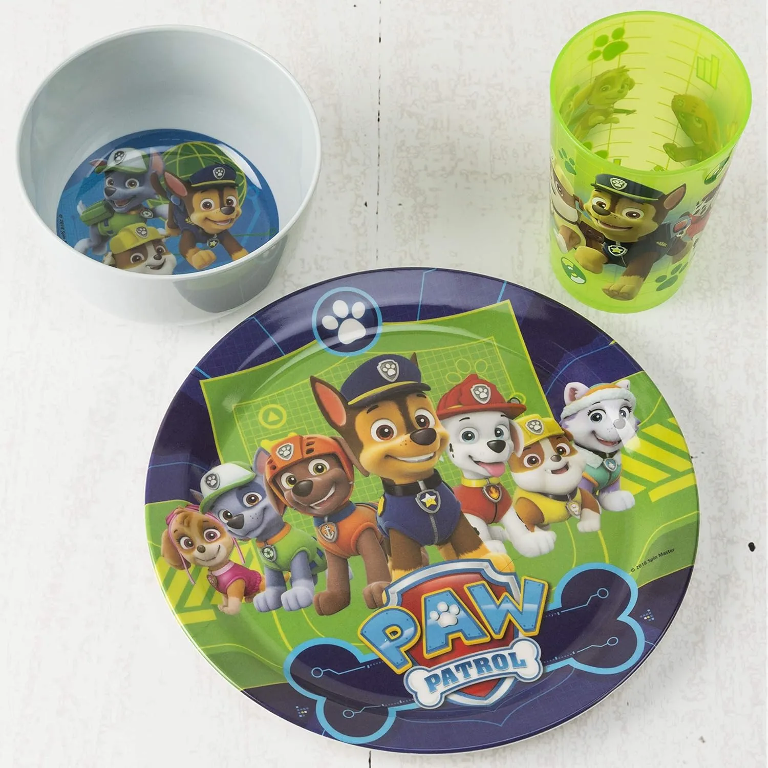Zak Designs 5-Piece Dinnerware Set, Paw Patrol - Durable Plastic & Stainless Steel - Includes Tumbler, 8-Inch Plate, 6-Inch Bowl, Fork & Spoon - Suitable for Kids Ages 3 
