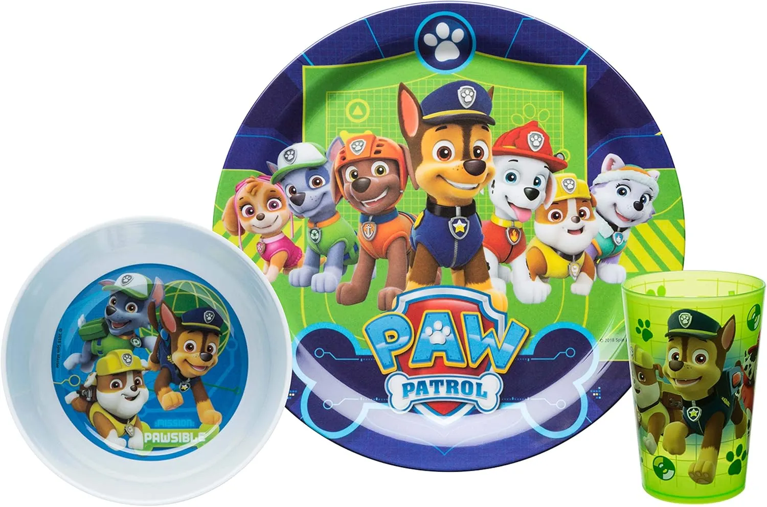 Zak Designs 5-Piece Dinnerware Set, Paw Patrol - Durable Plastic & Stainless Steel - Includes Tumbler, 8-Inch Plate, 6-Inch Bowl, Fork & Spoon - Suitable for Kids Ages 3 