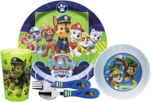 Zak Designs 5-Piece Dinnerware Set, Paw Patrol - Durable Plastic & Stainless Steel - Includes Tumbler, 8-Inch Plate, 6-Inch Bowl, Fork & Spoon - Suitable for Kids Ages 3 