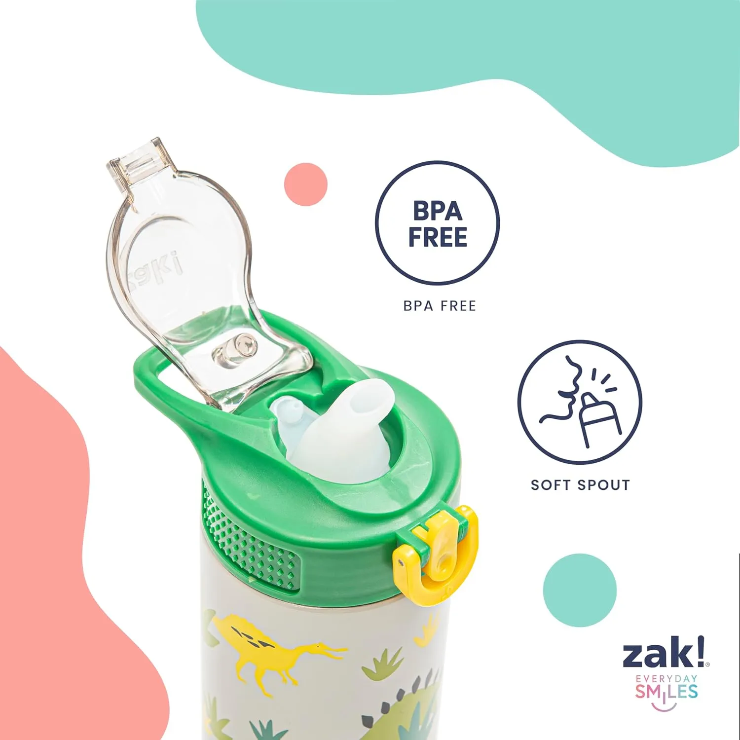Zak Designs Disney Moana Sage Kids Water Bottle For School or Travel, 14oz Stainless Steel Water Bottle With Straw, Handle, and Leak-Proof, Pop-Up Spout Cover (Moana, Maui, Pua, Hei Hei)