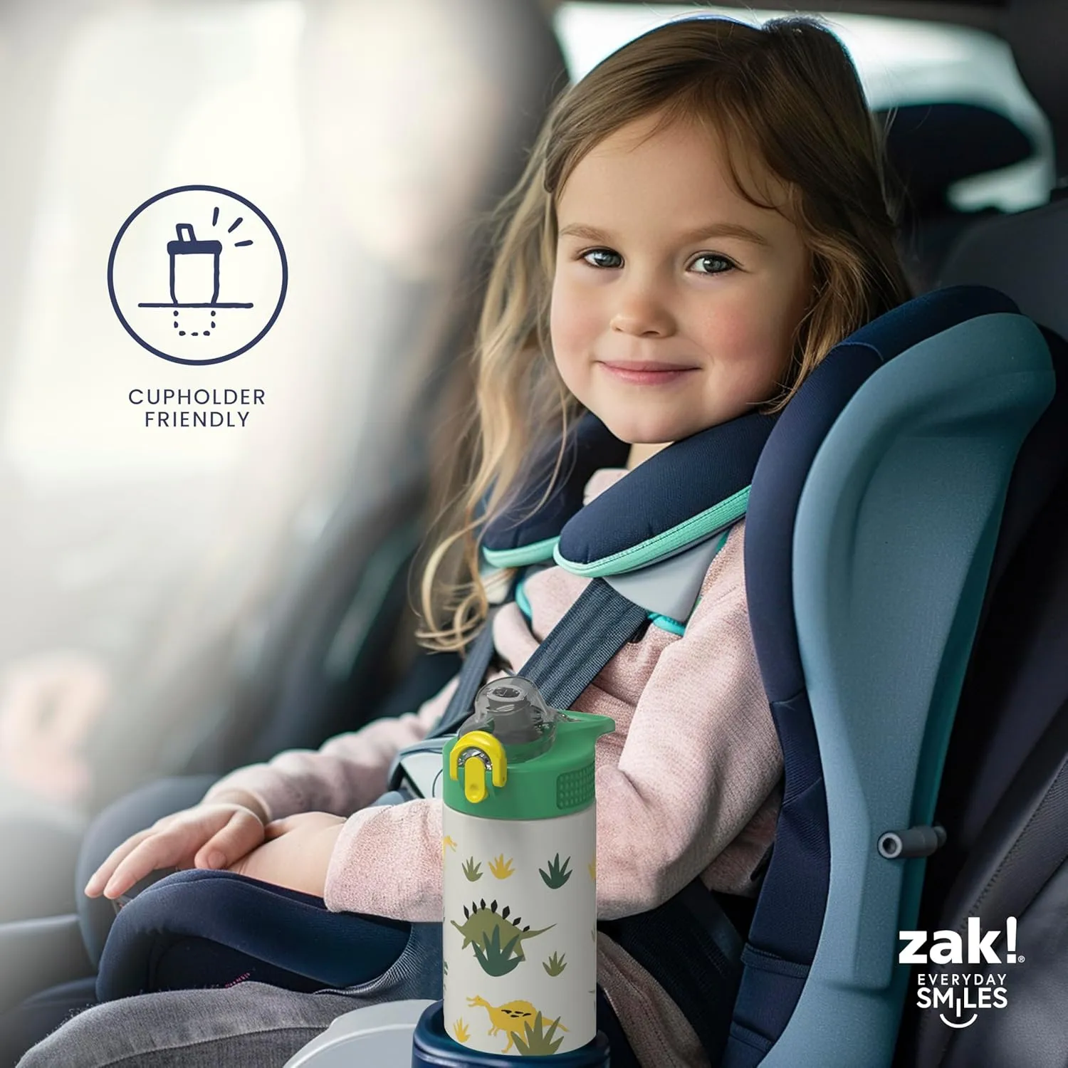 Zak Designs Disney Moana Sage Kids Water Bottle For School or Travel, 14oz Stainless Steel Water Bottle With Straw, Handle, and Leak-Proof, Pop-Up Spout Cover (Moana, Maui, Pua, Hei Hei)