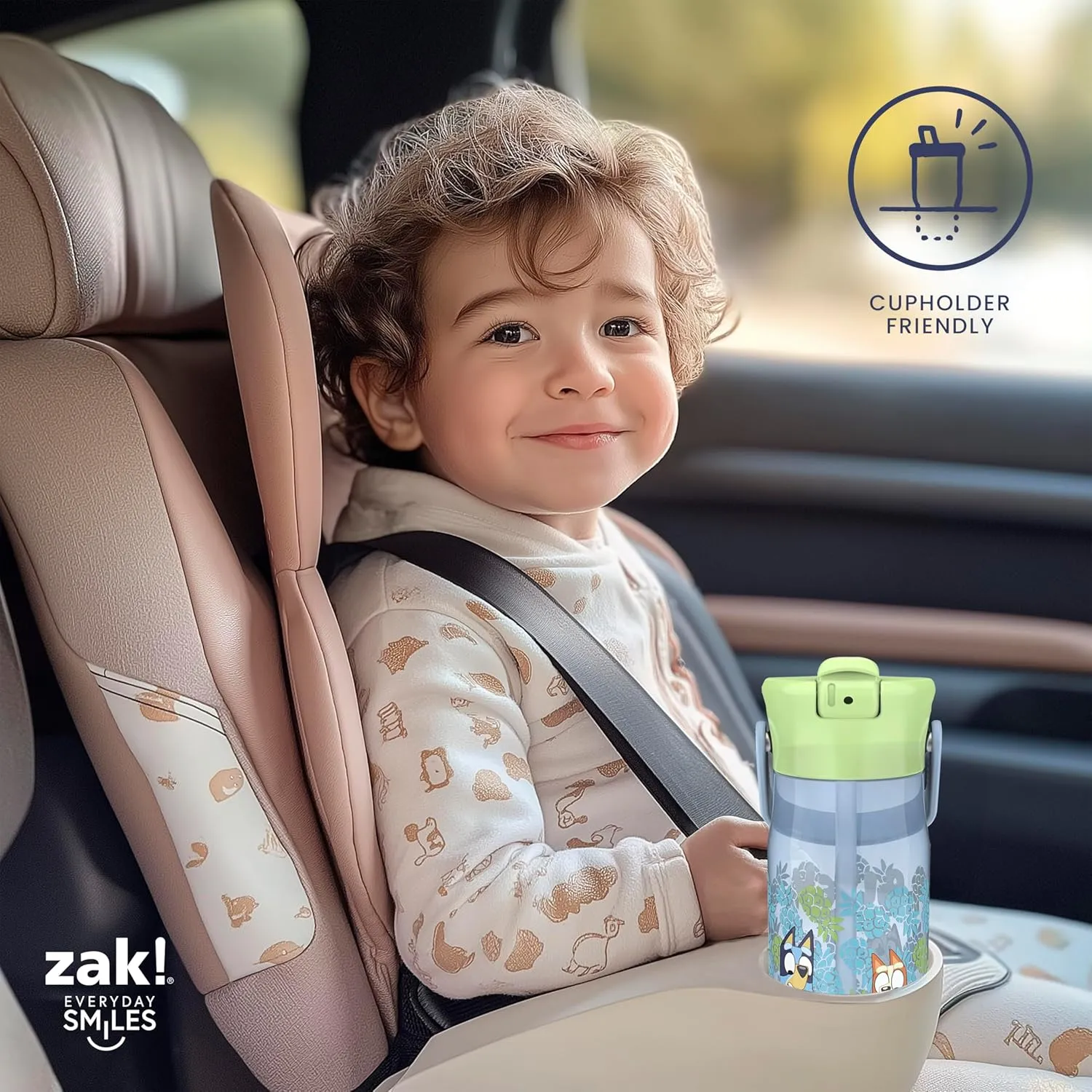 Zak Designs Harmony Bluey Water Bottle for Travel or At Home, 18oz Recycled Plastic is Leak-Proof When Closed with Straw Lid and Carry Handle, 2-Pack (Bluey and Bingo)
