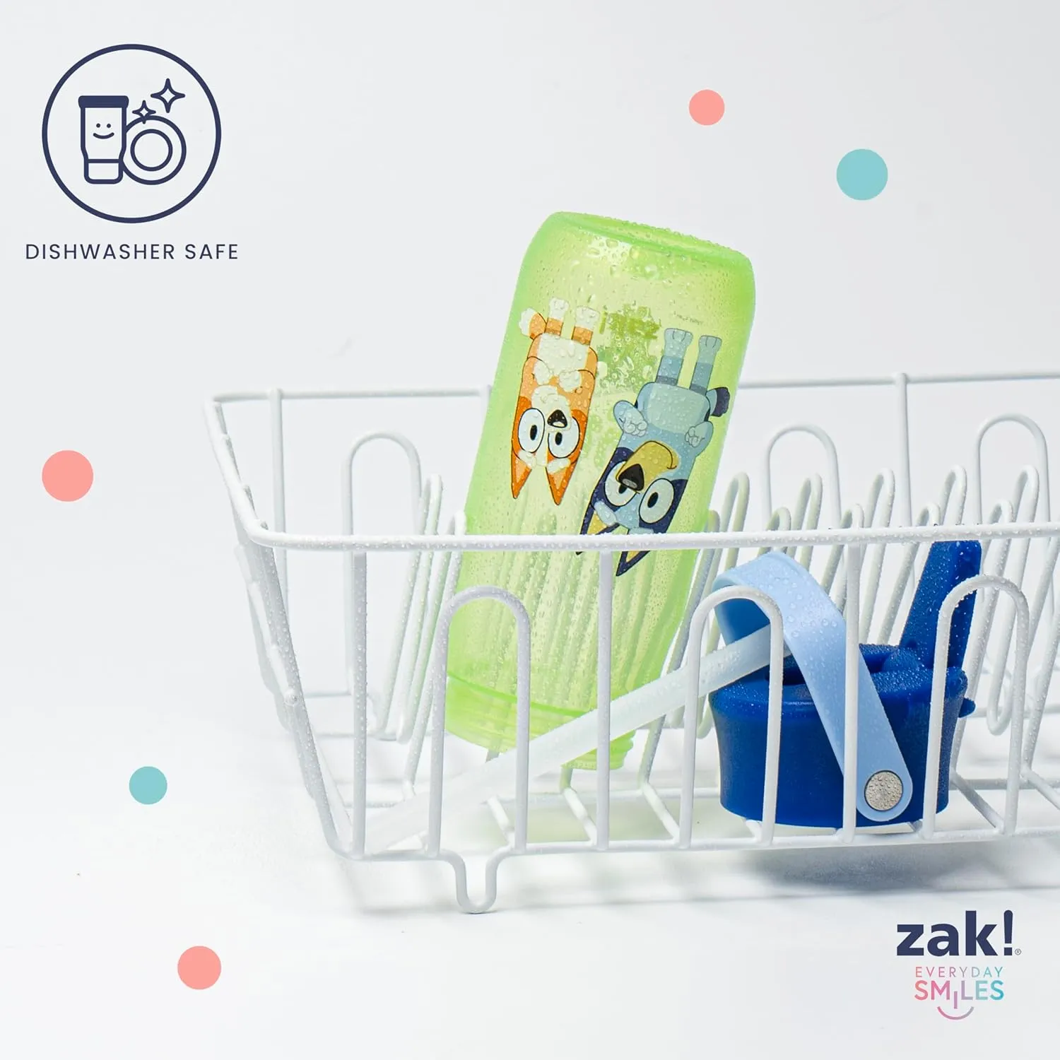 Zak Designs Harmony Bluey Water Bottle for Travel or At Home, 18oz Recycled Plastic is Leak-Proof When Closed with Straw Lid and Carry Handle, 2-Pack (Bluey and Bingo)