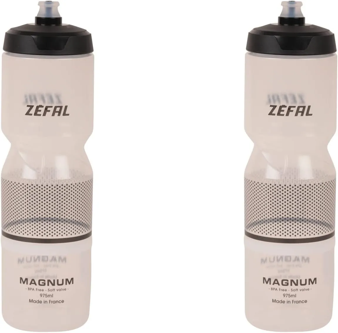 ZEFAL Magnum Pack – Two Large Capacity Bicycle Bottles, Reusable Bike/Mountain Bike and Sport Bottle, BPA-Free – Soft Water Bottle with Screw Lid – Made in France – Black (Translucent), 2 x 975 ml