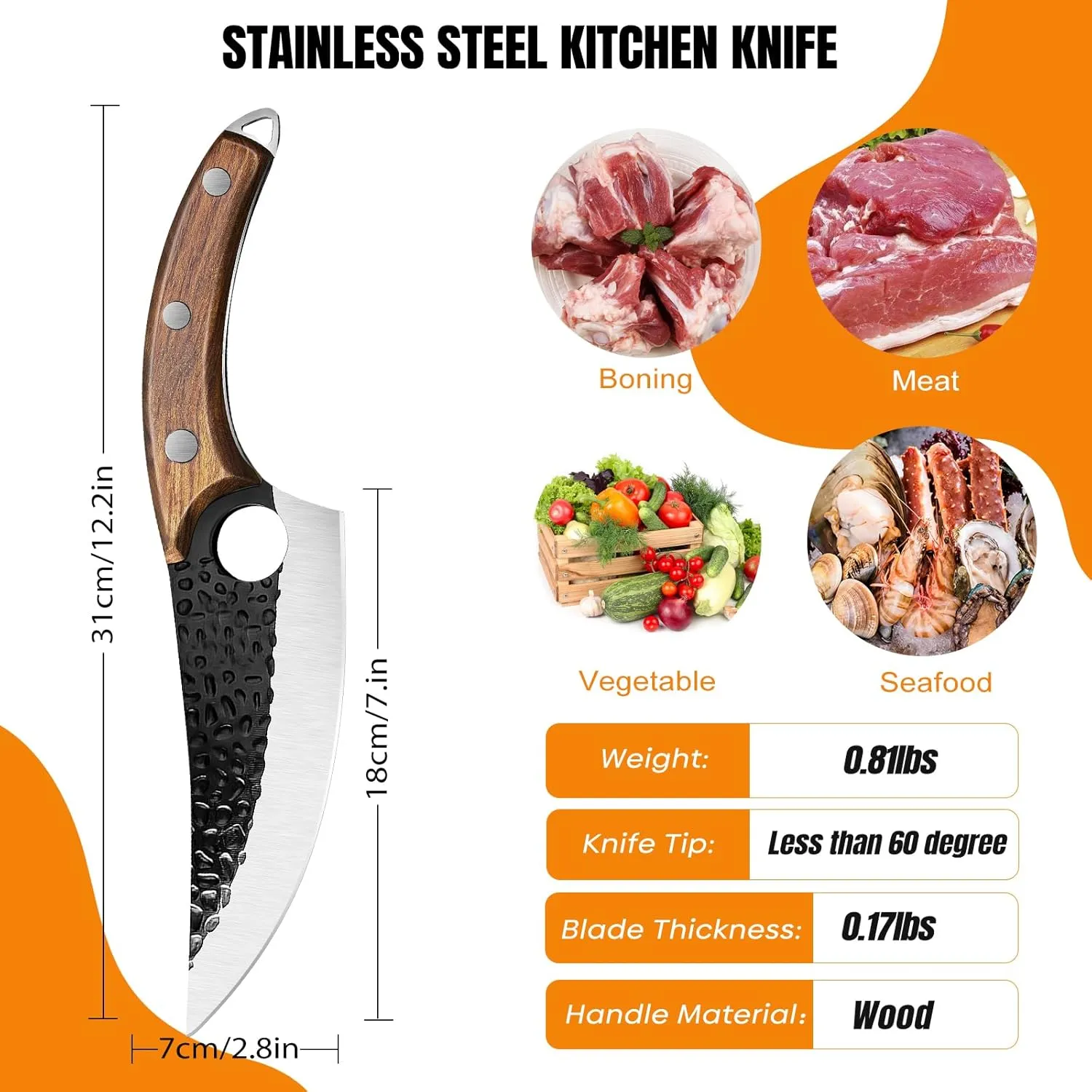 ZENG Butcher Knife Hand Forged Boning Knife with Sheath, Viking & Japanese Blades, High Carbon Steel, Kitchen & Camping