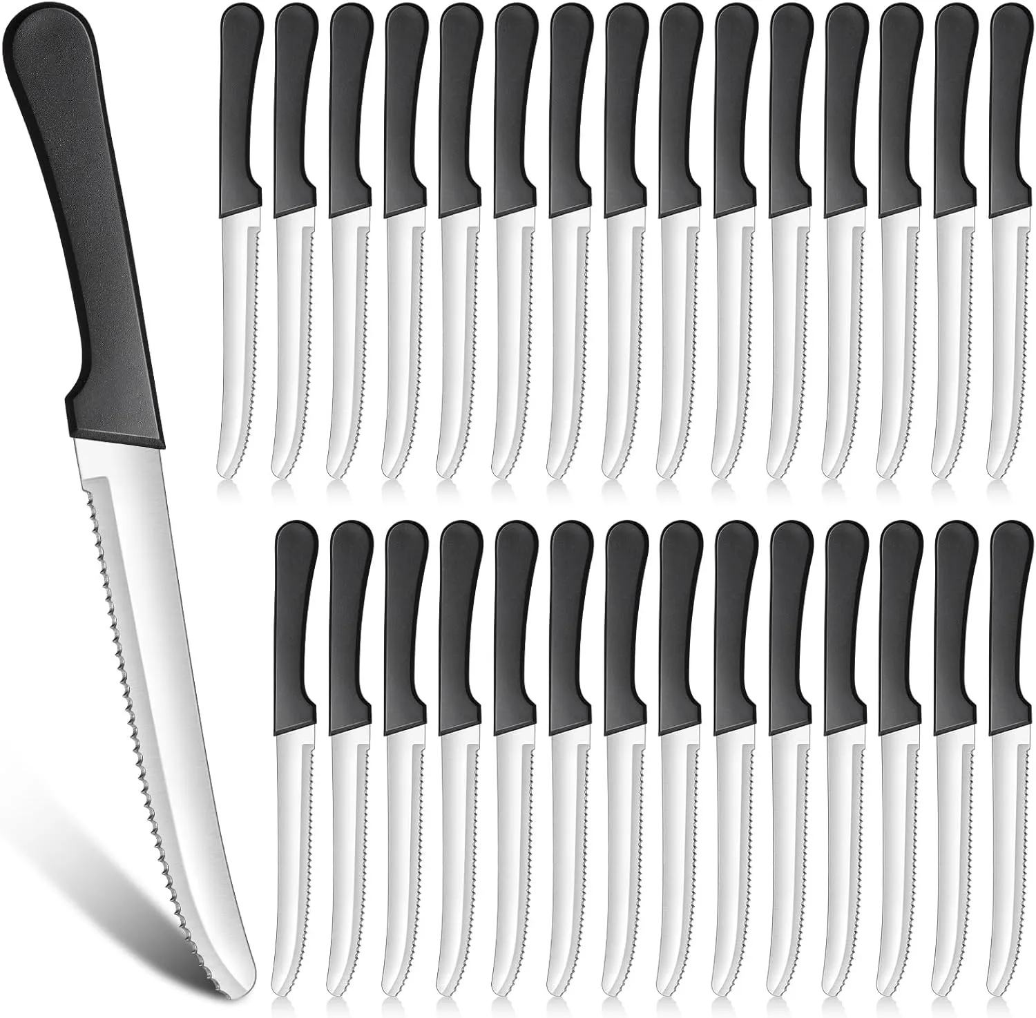 Zhehao 30 Pack Serrated Steak Knives Bulk Stainless Steel Steak Knife Rounded Blade 8.39 Inches Plastic Handle for Home Kitchen Restaurant