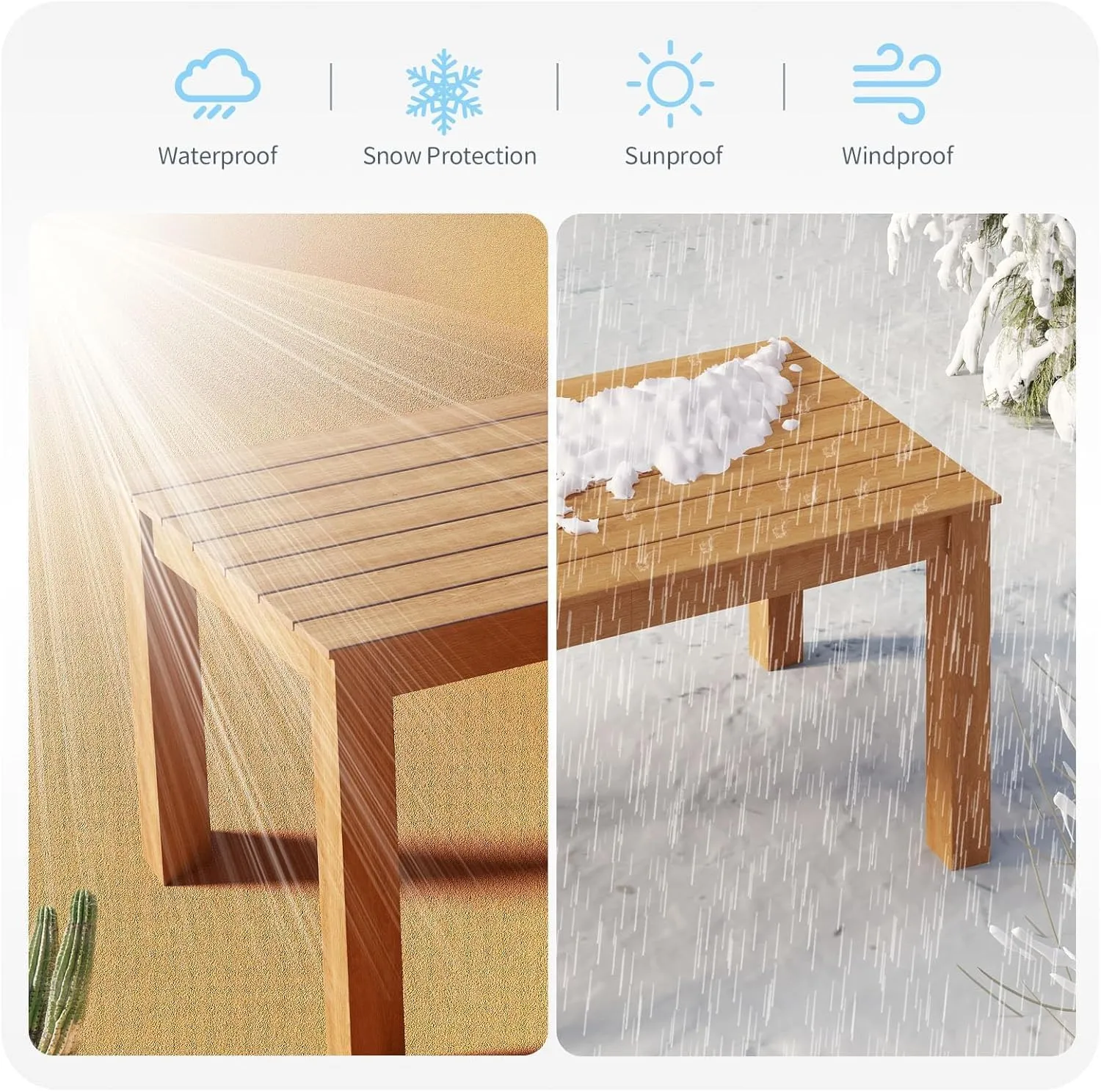 ZHUSI Patio Table and Chairs Set, Outdoor Table and Chairs,HDPE Outdoor Dining Set with Umbrella Hole for Backyard, Poolside, Porch (Teak, 7 PCS)