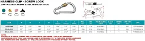 ZINC PLATED CARABINER HARNESS CLIP SCREW LOCK #436 4", Z.P. STEEL (Z0148-0010)