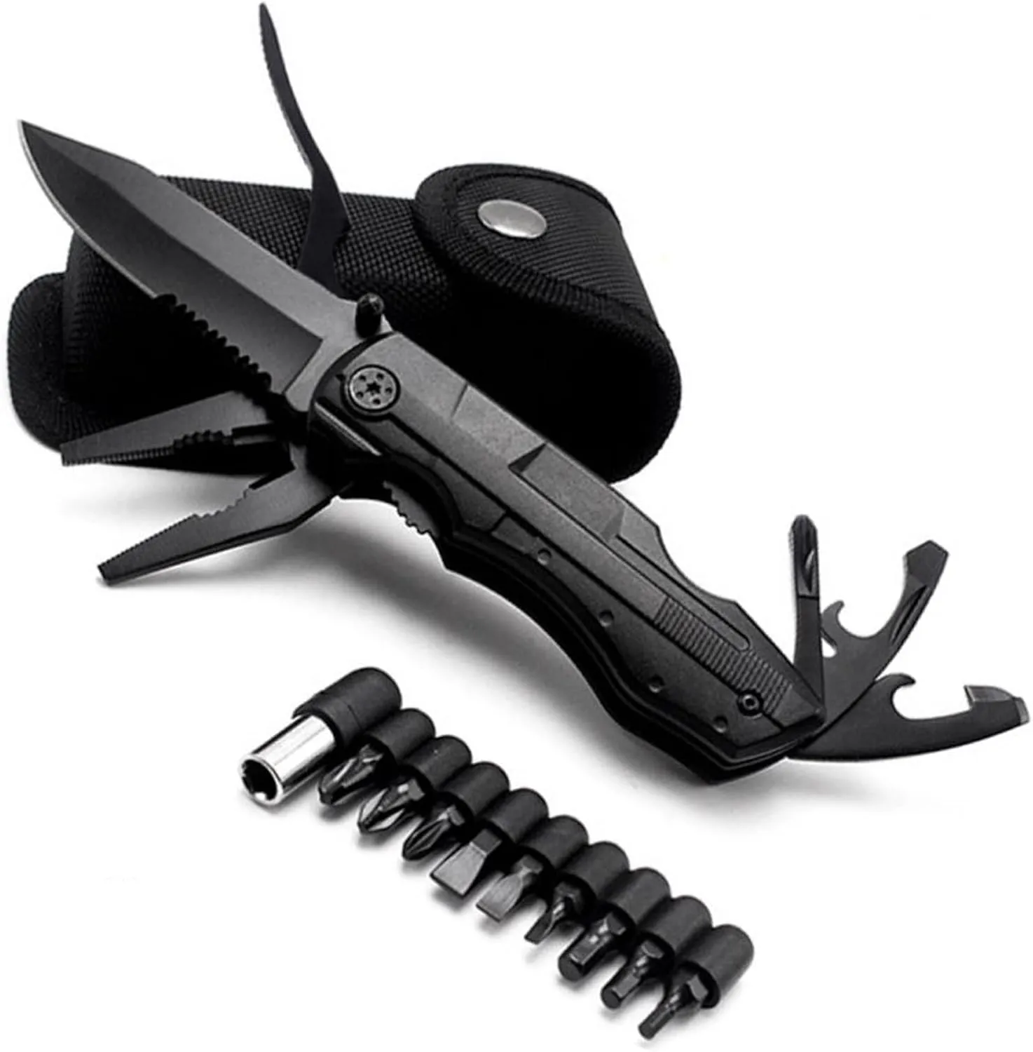 ZKH 10 in 1 Multitool Knife with Safety Locks, Multi Tool Pocket Knife for Men - Multitool Pliers with Sheath, Christmas Gifts for Men Brother, Use for Survival, Camping, Hiking, Home, Simple Repairs