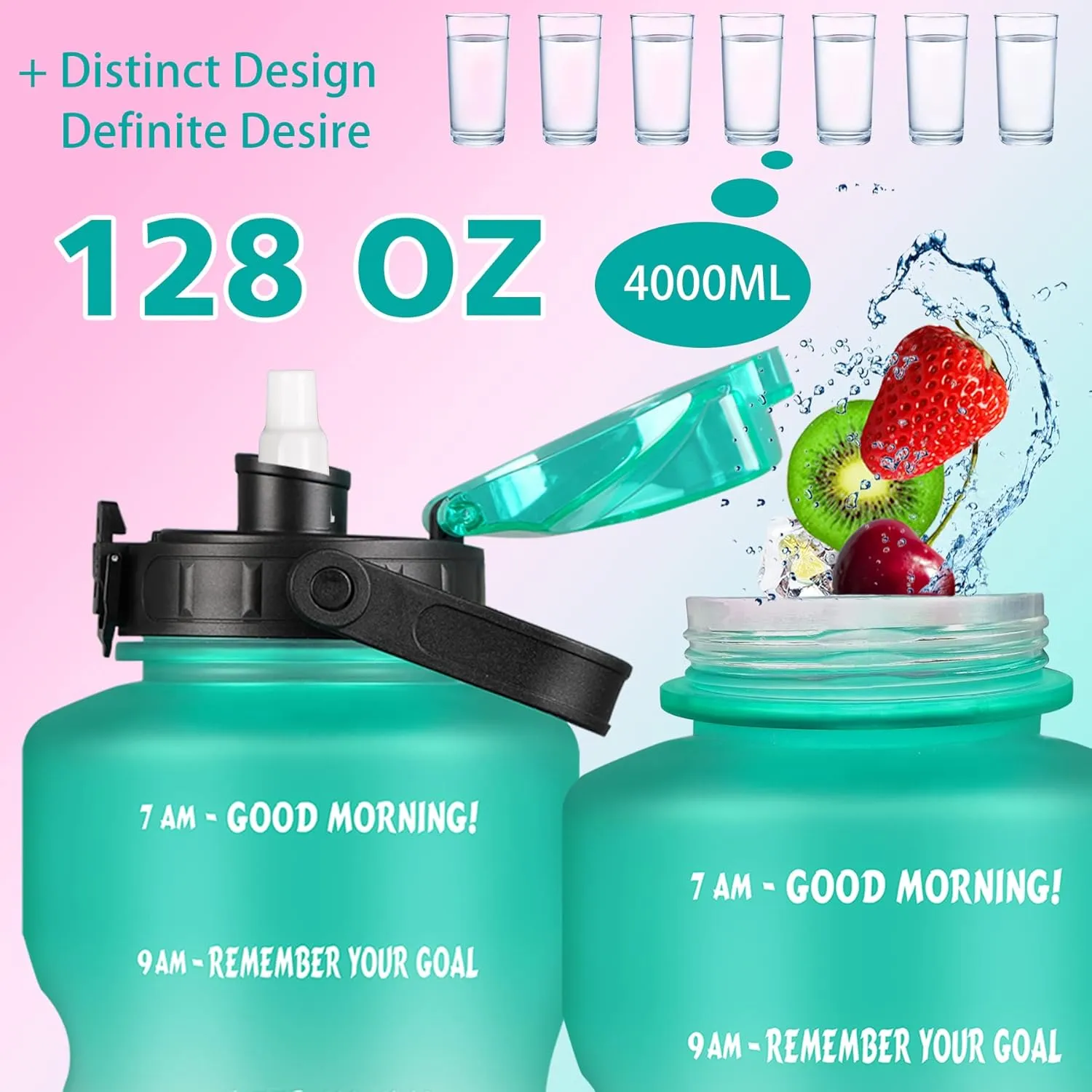 ZOMAKE Gallon Water Bottle with Straw & Time Marker - 128 oz Motivational Large Water Jug BPA Free Leakproof Water Bottle Ensure You Drink Enough Water Daily