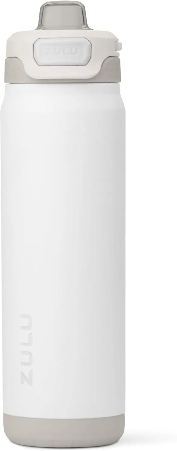 ZULU Powerfill Pro 24oz Stainless Steel Water Bottle with Quick Fill Lid, Triple Walled Vacuum Insulated Metal, Leak Proof Locking Lid, Sip and Chug, Reusable BPA Free, White