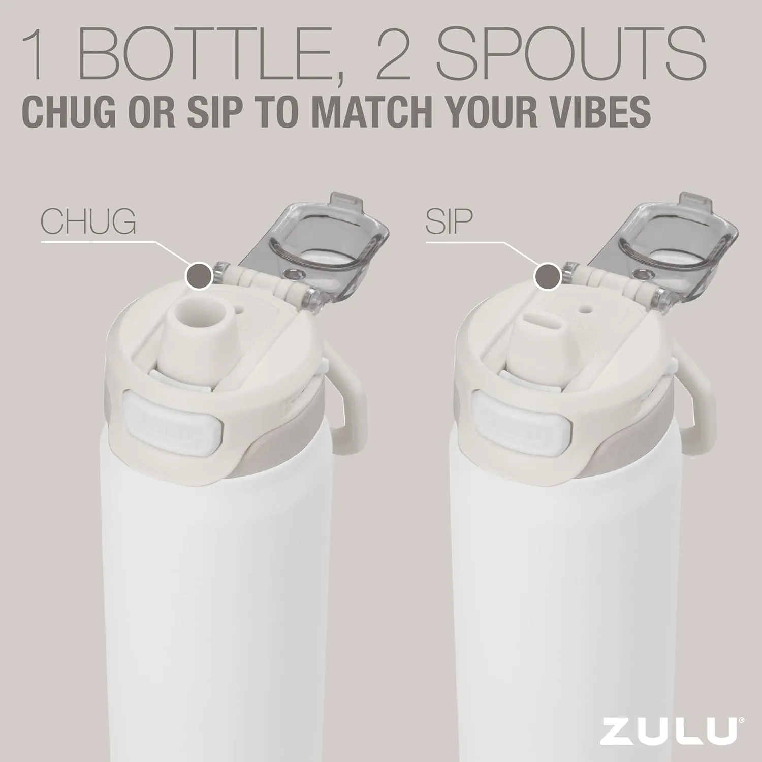 ZULU Powerfill Pro 24oz Stainless Steel Water Bottle with Quick Fill Lid, Triple Walled Vacuum Insulated Metal, Leak Proof Locking Lid, Sip and Chug, Reusable BPA Free, White